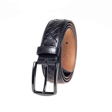 Black leather weave belt