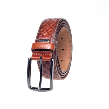 Cognac leather weave belt