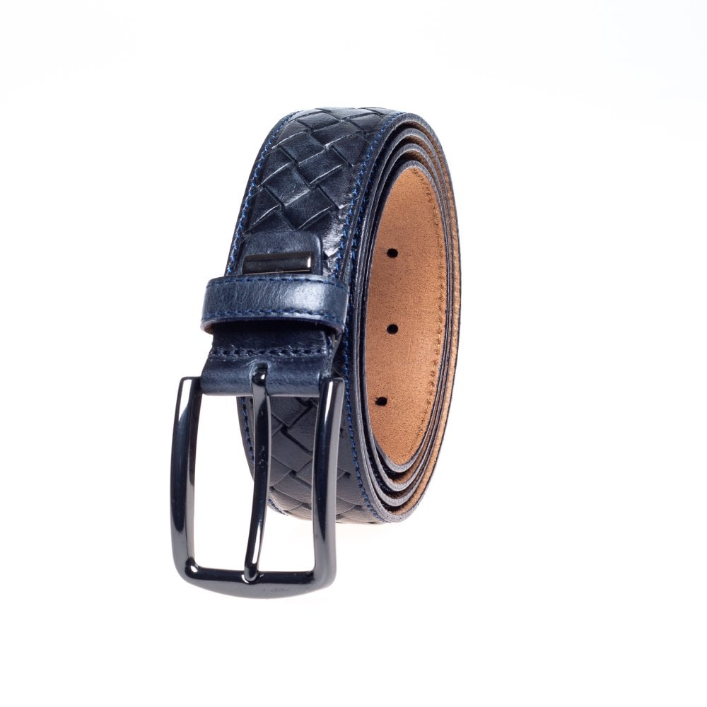 Navy leather weave belt